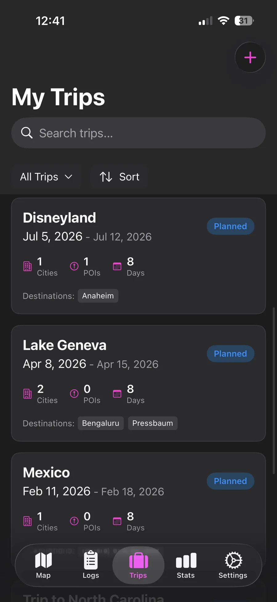 Trek Pins app screens